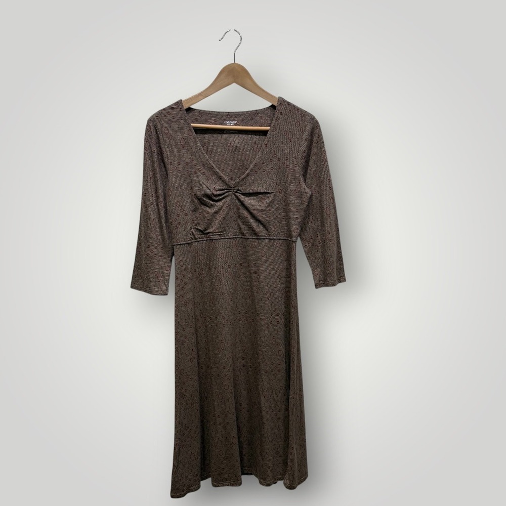 Toad&Co Rosalinda Dress Brown Geometric Organic Cotton Tencel 3/4 Sleeve Small